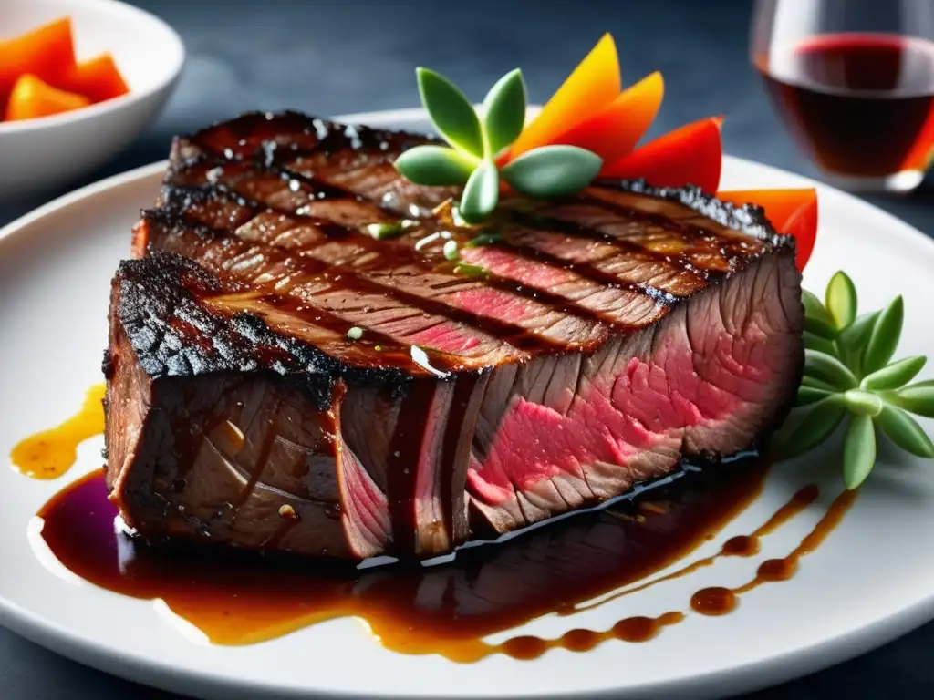 Suculento porterhouse perfectamente cocido con vegetales asados y cerveza Porter - Carnes Rojas