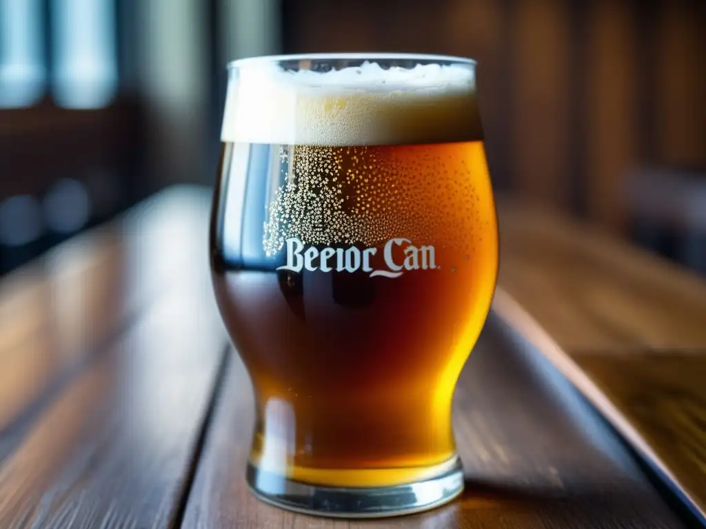 Cervezas híbridas: una cerveza artesanal ámbar con espuma cremosa y burbujas efervescentes en un vaso de vidrio