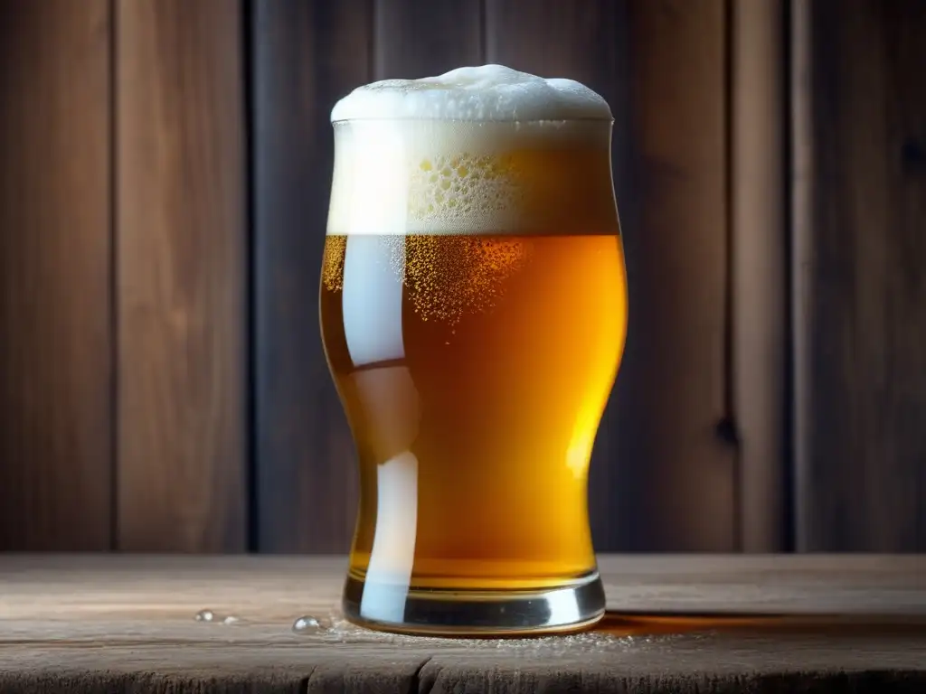 Cerveza dorada y espumosa en vaso Cerveza dorada y efervescente en copa - Ruta por Portugal