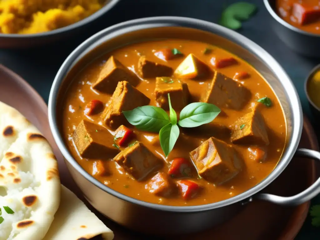 Deliciosa curry de pollo especiado Deliciosa comida india con Doble IPA: una vibrante y aromática curry de pollo con especias exquisitas