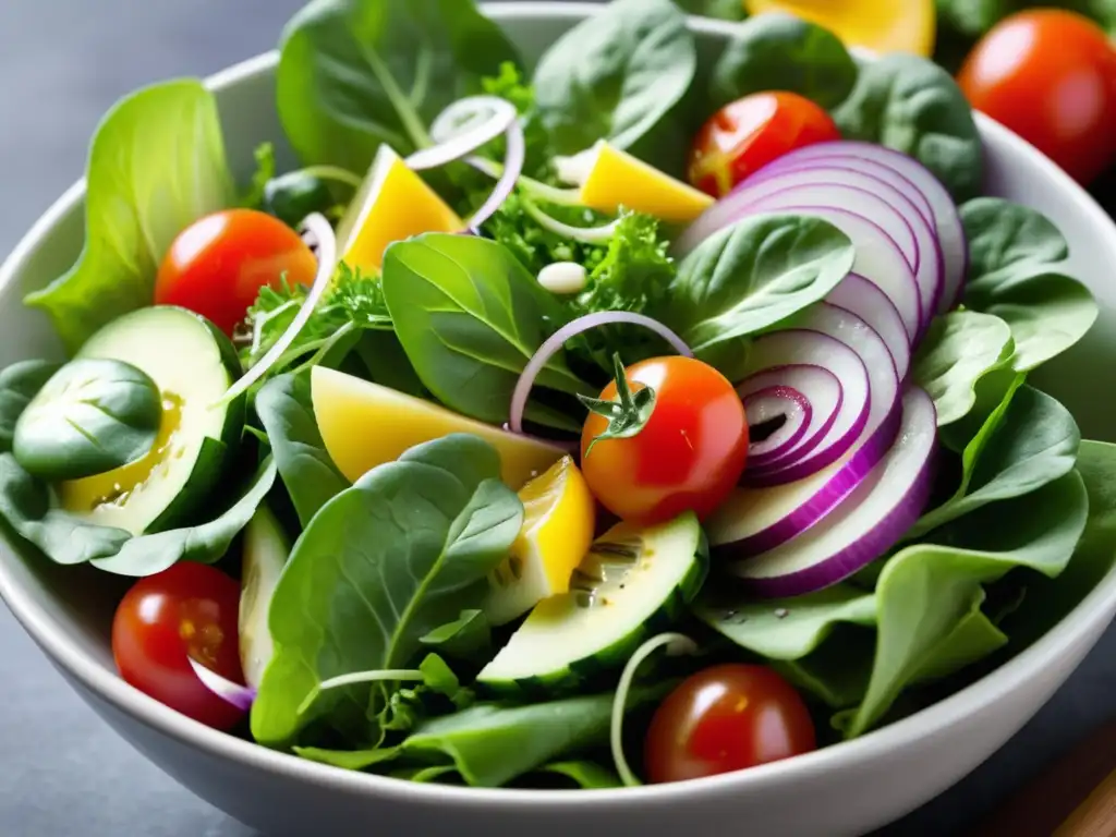 Ensalada de vegetales frescos y coloridos con aderezo ligero - Bajos Graduación