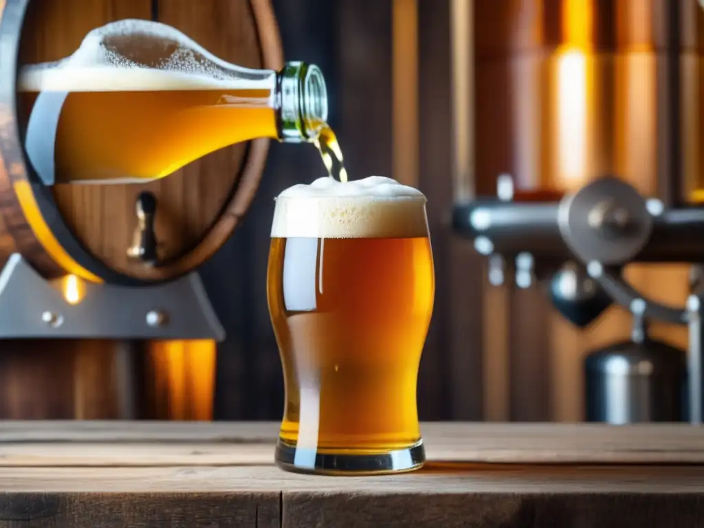 Copa de cerveza artesanal dorada y espumosa sobre mesa de madera, resalta la experiencia de club cerveza México