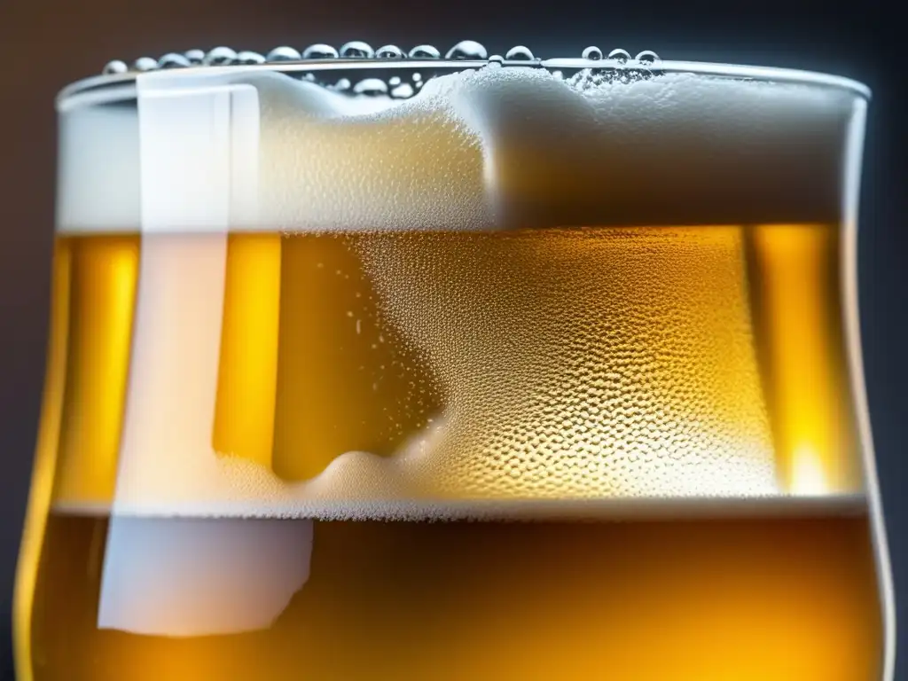 Cerveza dorada con espuma cremosa Copa de cerveza dorada con espuma cremosa y burbujas, condensación fresca