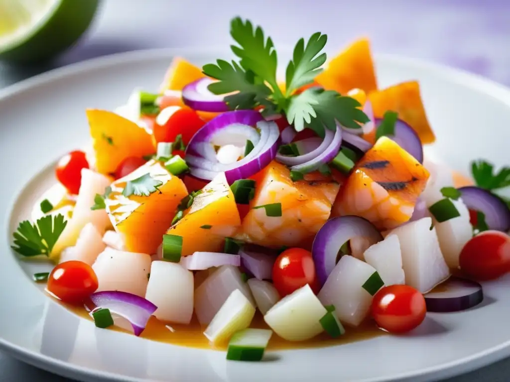 Delicioso ceviche de pescado Ceviche de pescado vibrante y refrescante con Gueuze