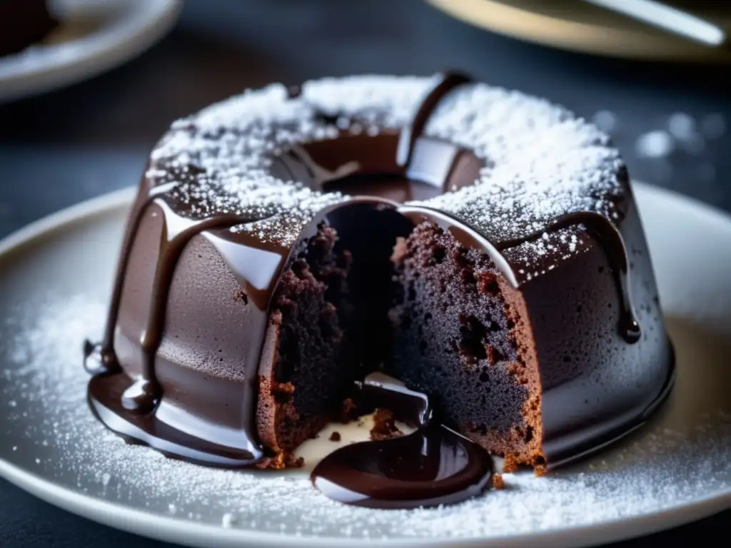 Delicioso pastel de lava de chocolate con ganache brillante Delicioso pastel de lava de chocolate con ganache brillante y decadente - Imperial Stout y Postres Gourmet