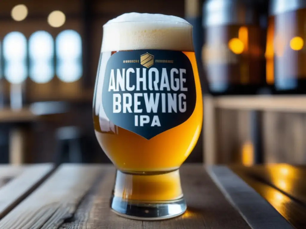 Detallada imagen de cerveza Anchorage Brewing Galaxy White IPA en vaso de vidrio, con burbujas, condensación y etiqueta visible