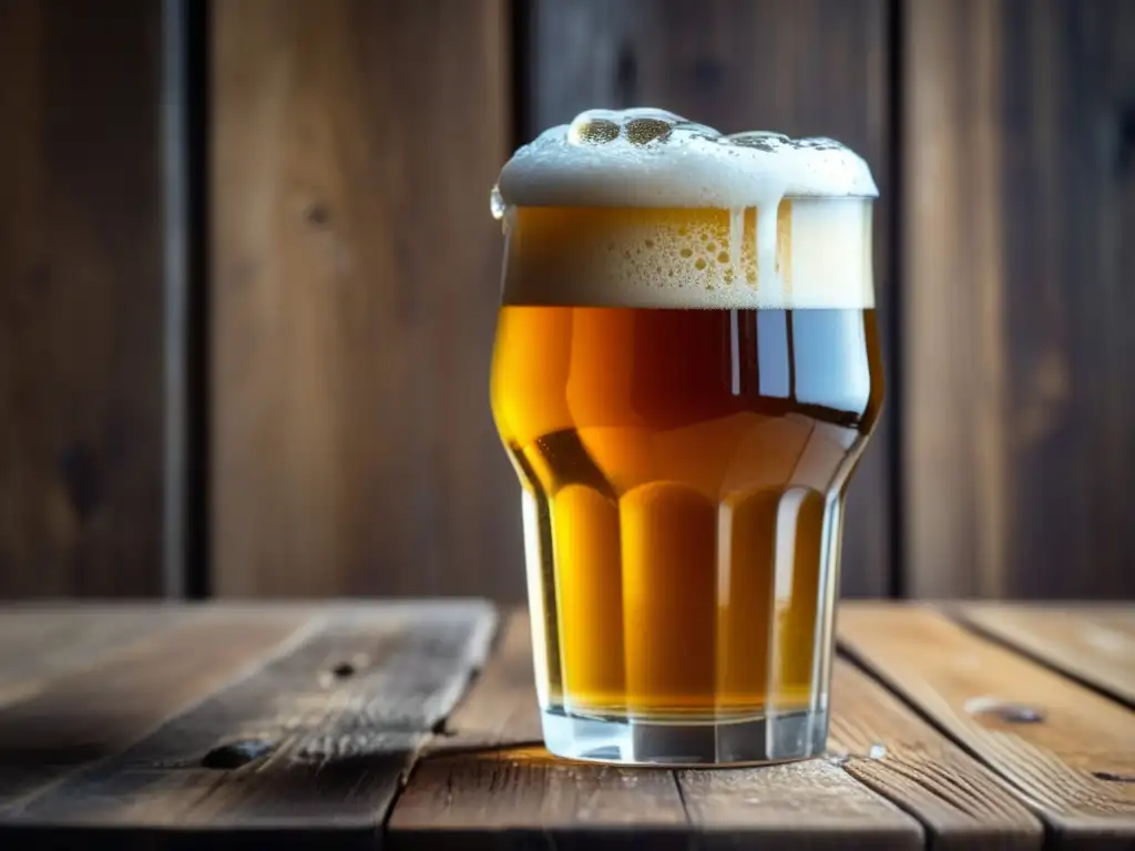 Cerveza dorada con espuma cremosa, rodeada de quesos, papas y charcutería