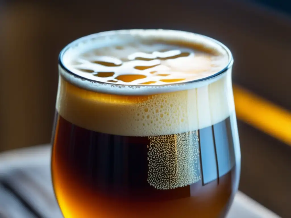 Cerveza Rauchbier: Detalles dorados, burbujas y textura invitante