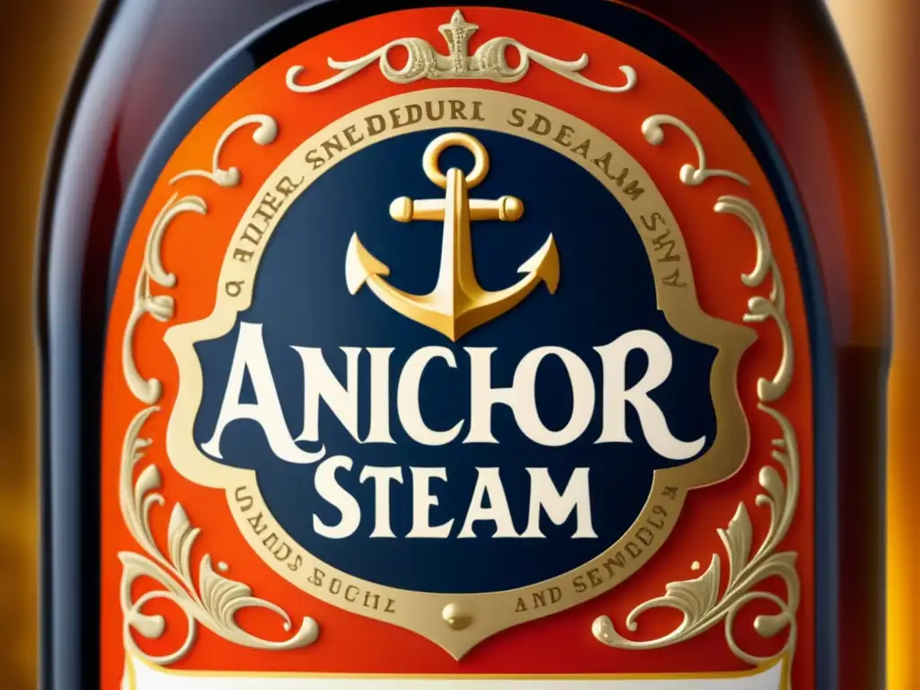 Detalle elegante de botella de cerveza Anchor Steam Detalle de botella de Anchor Steam Beer: diseño de etiqueta con condensación y logo icónico