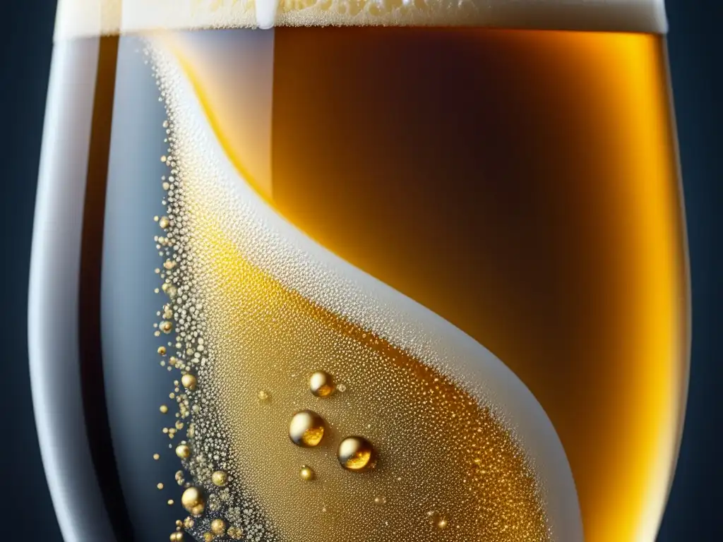 Cerveza dorada en vaso de cristal Tendencias cerveceras: imagen 8k con perspectiva macro de un vaso de cerveza dorada, espumosa y detallada, sobre superficie de madera rústica