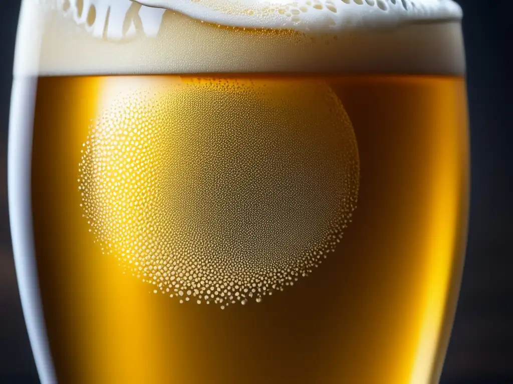 Cerveza dorada con espuma cremosa y burbujas, para identificar defectos