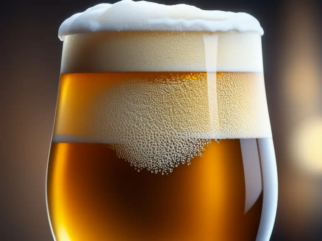 Cerveza dorada con espuma, detalle ultrarrealista