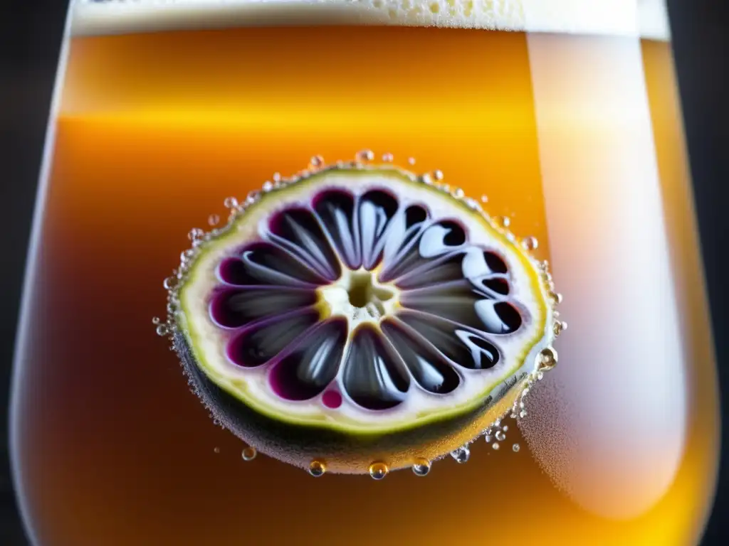 Detalle de cerveza Breakside Brewery Passionfruit Sour Ale Detalle de cerveza Breakside Brewery Passionfruit Sour Ale - Kettle Sour afrutada, dorada y refrescante
