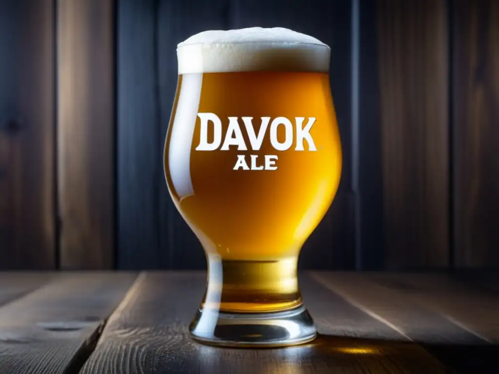 Cerveza Davok Blonde Ale en vaso dorado, detalle exquisito