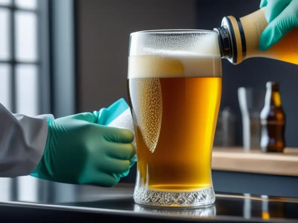 Cuidadosa limpieza de vaso de cerveza Detallada imagen de limpieza de un vaso de cerveza con cuidado meticuloso - Vasos y Copas