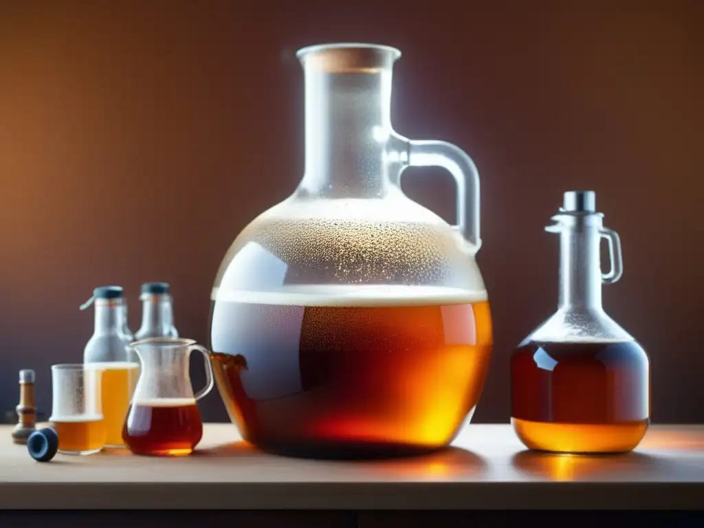 Equipo de homebrewing con carboy de vidrio, herramientas y detalles elegantes - De la Teoría a la Práctica