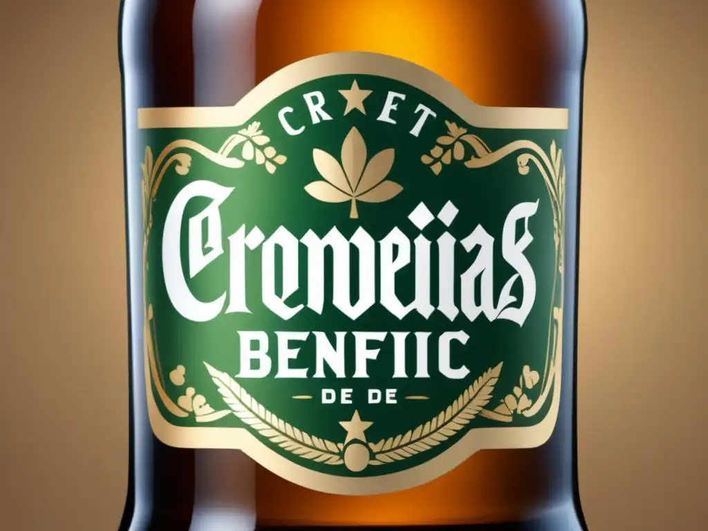 Botella de cerveza mate con diseño de etiqueta ecológica Cerveza con etiqueta mate y símbolos ambientales, promoviendo cervezas de beneficio
