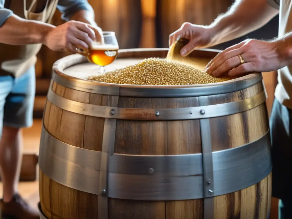 Detalle del proceso tradicional de elaboración de cerveza El Mito del Lúpulo: Detallada imagen de una antigua elaboración de cerveza