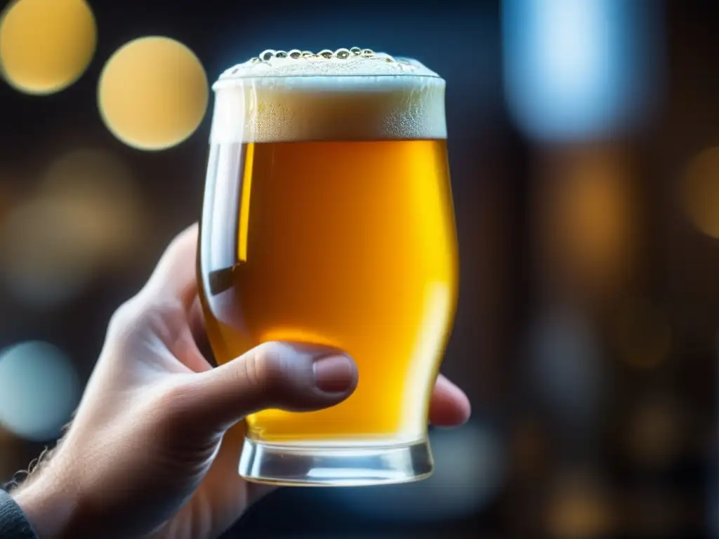 Cerveza artesanal moderna con detalles delicados y burbujas efervescentes