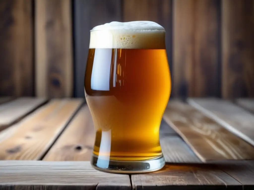 Cerveza Blonde Ale en vaso detallado de 8k, con burbujas y espuma cremosa (110 caracteres)