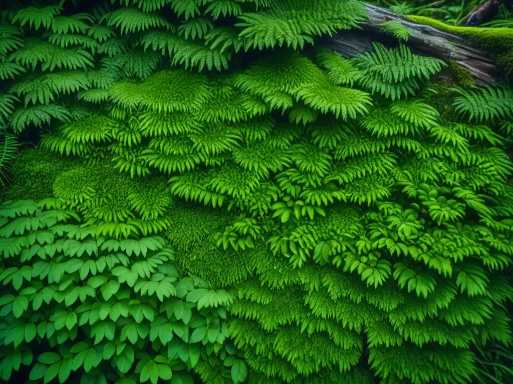Transporte Verde en un bosque exuberante capturado con macrofotografía, resaltando detalles intrincados y luz natural suave