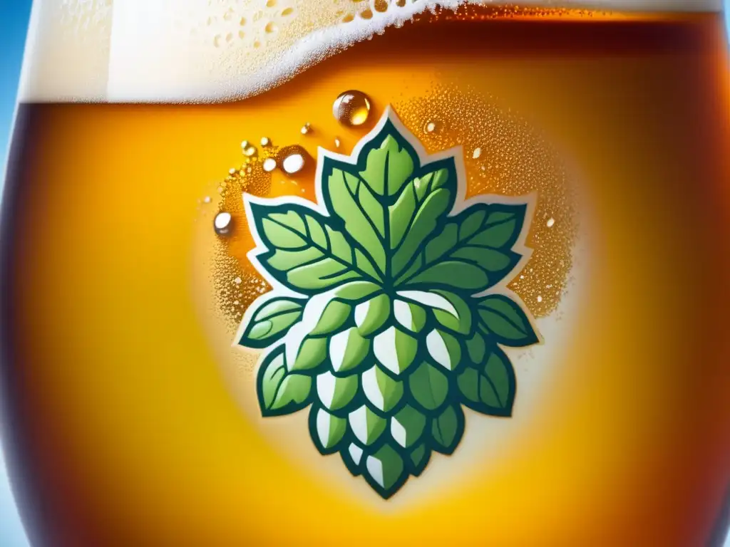 Cerveza IPA dorada con espuma abundante y burbujas Una imagen detallada muestra una cerveza IPA dorada y turbia en un vaso, con espuma y burbujas