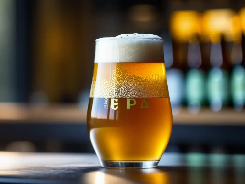 Cerveza Session IPA con detalles vibrantes y espuma abundante -