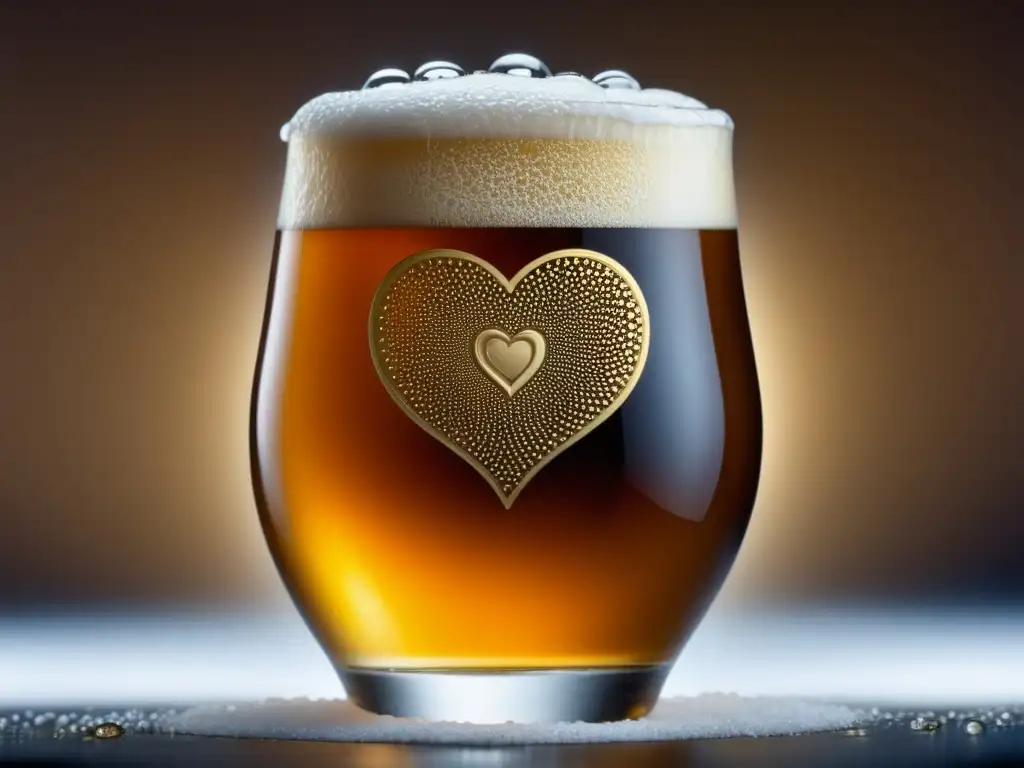 Detalle exquisito de un Eisbock dorado en una copa, resaltando su artesanía y técnica de concentración congelada