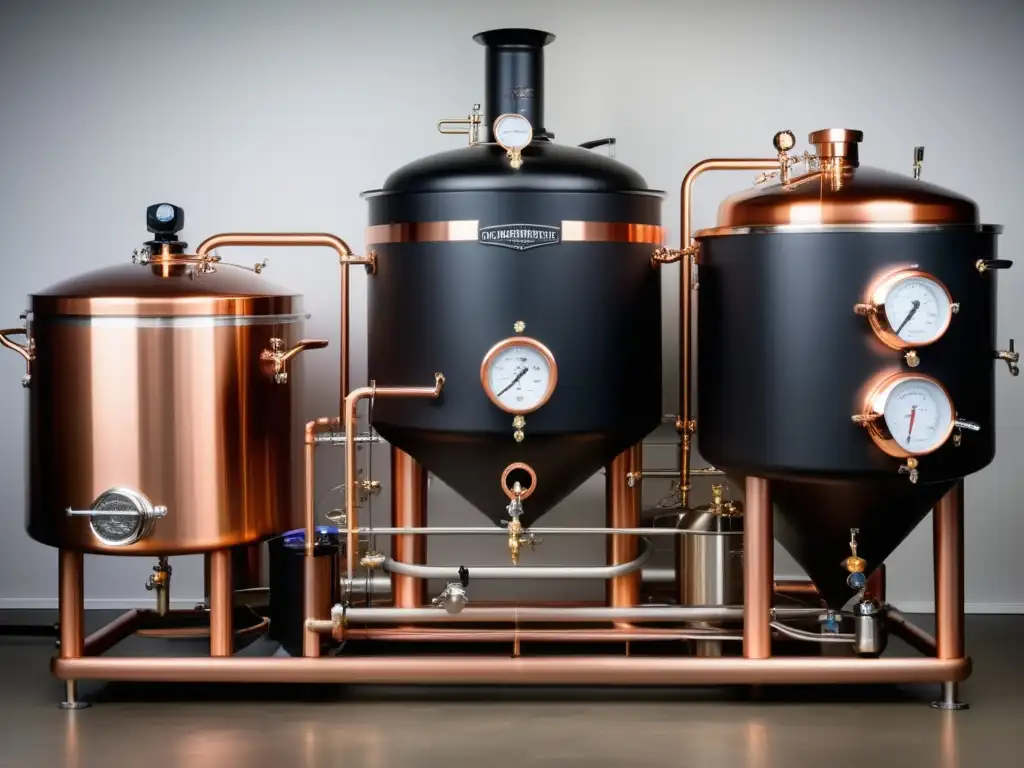 Sistema profesional de elaboración de cerveza Equipo avanzado de homebrewing en negro mate con detalles metálicos