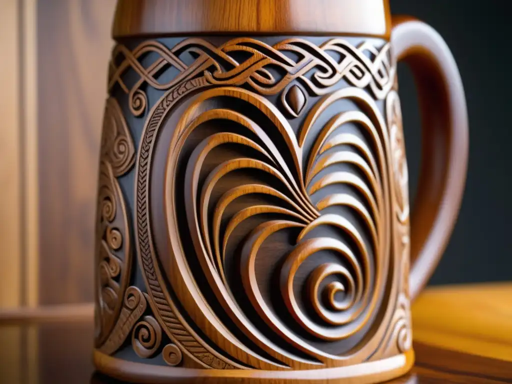 Talla Maorí de jarra de cerveza Detalle de tallado maorí en madera: cerveza y cultura en Nueva Zelanda