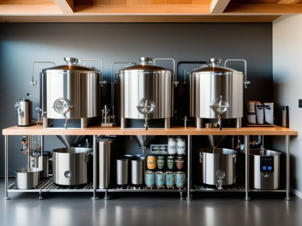 Espacio de elaboración de cerveza casera Taller de Homebrewing: Espacio de trabajo perfecto para elaborar cerveza en casa, con equipo de calidad y organización impecable