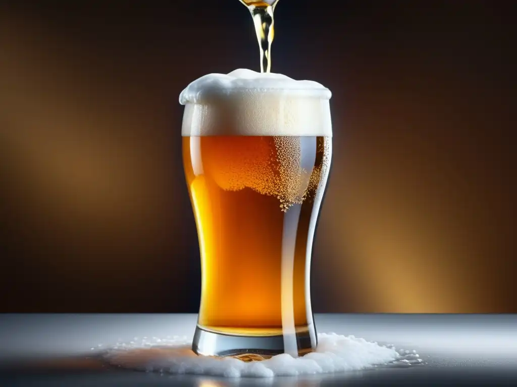 Cerveza dorada en cascada Detalle de cerveza siendo aireada, con espuma abundante y color ámbar - Aireación y Cerveza