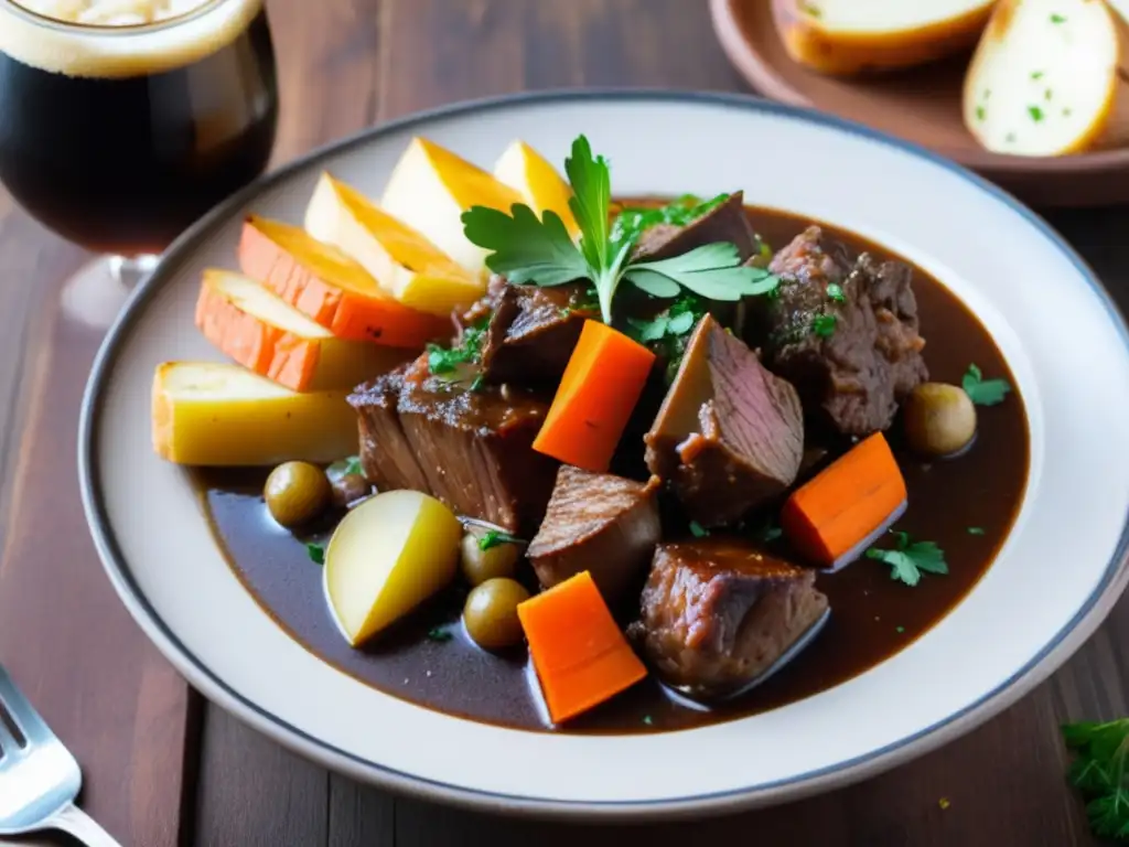 Estofado de cordero con Doppelbock Estofado de cordero y Doppelbock: un plato abundante y reconfortante con sabores terrosos y cerveza oscura