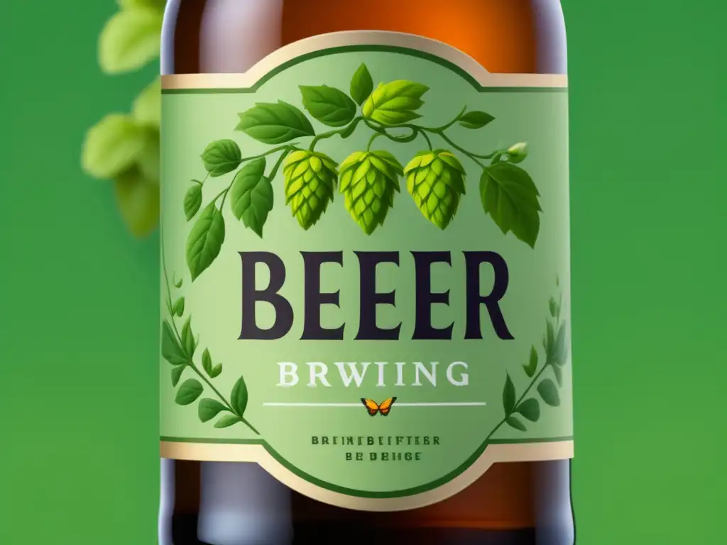 Etiqueta de cerveza sostenible Cervecerías Ecológicas: Detalles de etiqueta de cerveza sostenible con ilustraciones de lúpulo y naturaleza