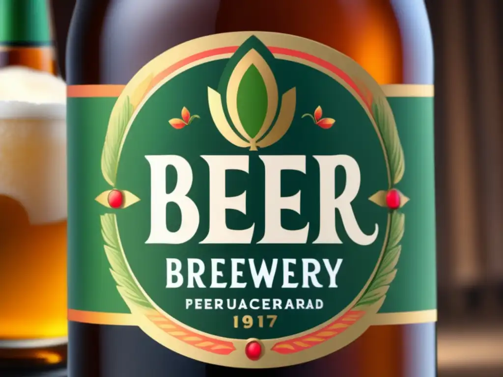 Etiqueta de botella de cerveza detallada Detalles vibrantes y lectura de etiquetas en botella de cerveza