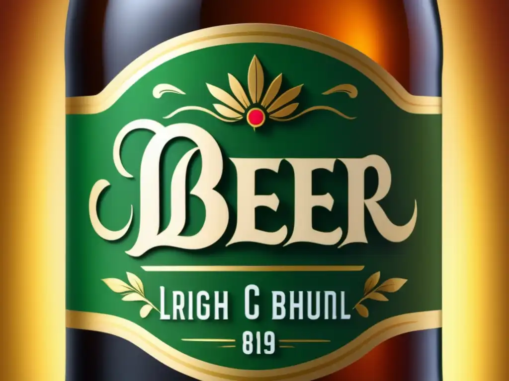 Etiqueta de botella de cerveza detallada Detalle de etiqueta de cerveza: arte, tipografía, colores vibrantes y acabado mate