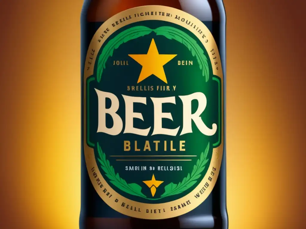 Etiqueta de cerveza detallada Detalle de la etiqueta de una botella de cerveza: legible, vibrante y sofisticada