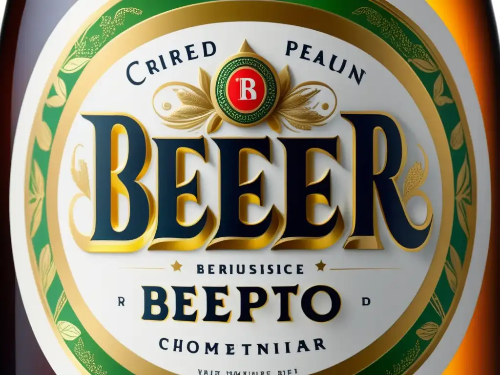 Detalle de la etiqueta de una botella de cerveza, resaltando los aspectos de la etiqueta