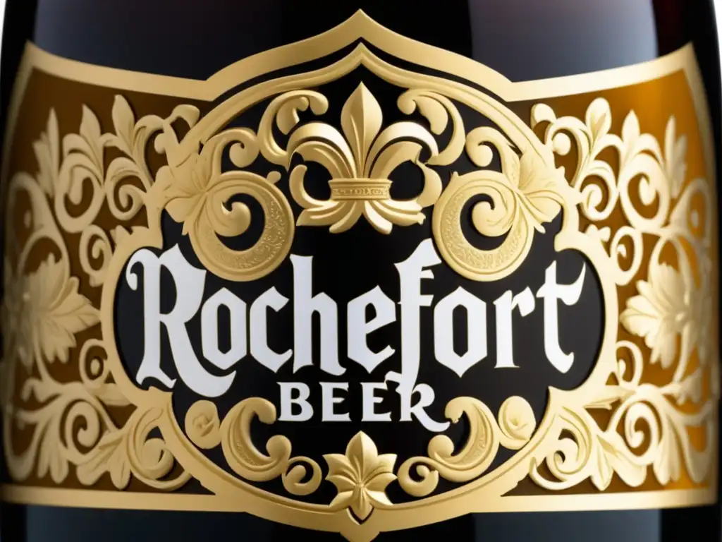 Cerveza Rochefort Abbey - Detalle de botella con elegante diseño de etiqueta y logo icónico (110 caracteres)
