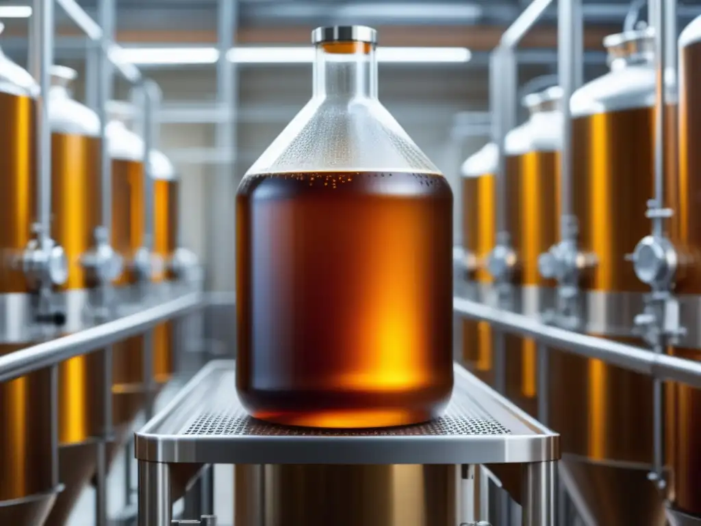 Equipo de fermentación secundaria con carboy de vidrio y profesionales monitoreando el proceso