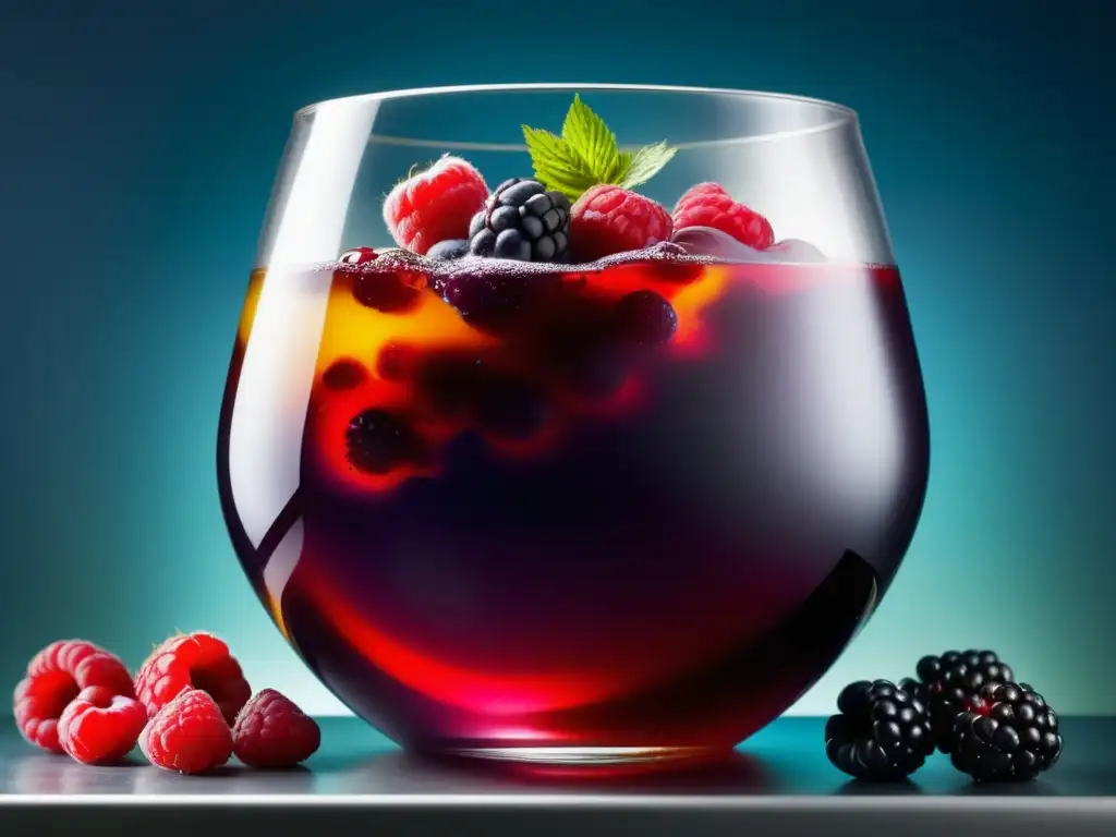 Experimentación de fermentación con frutas rojas en vaso de vidrio