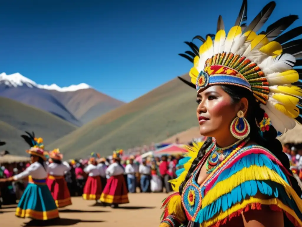 Festival tradicional boliviano, danza y colores vibrantes Festival tradicional boliviano con colores vibrantes y trajes elaborados de danza paceña