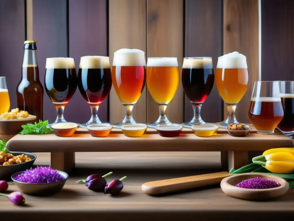 Festival de cerveza vibrante y colorido Tesoros del Homebrewing: Escena vibrante y colorida de un festival de cerveza con comida deliciosa, cervezas sour y presentación elegante