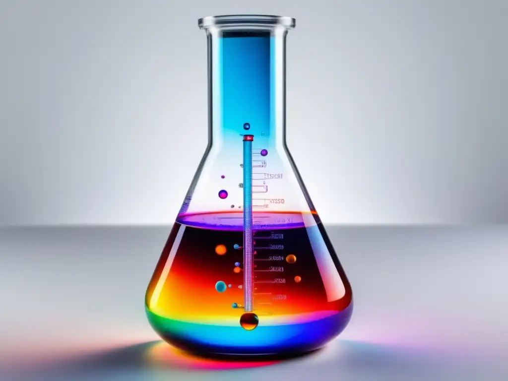 Flaska de laboratorio con líquido vibrante y burbujeante Flasco de laboratorio con líquido vibrante y burbujeante, integrando métodos de fermentación y automatización