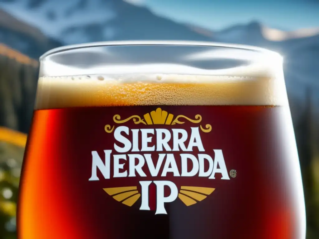 Cerveza Flipside Red IPA de Sierra Nevada, color ámbar intenso en vaso sobre mesa de madera mate