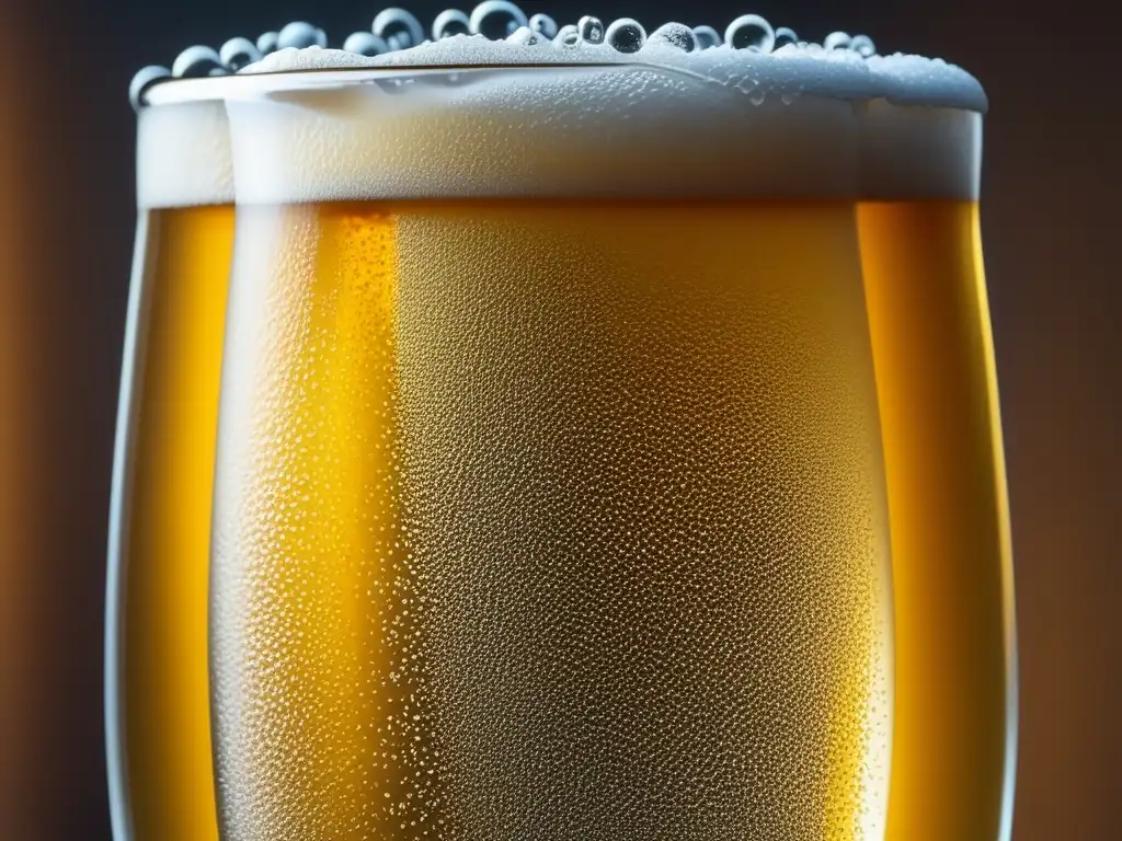 Cerveza dorada y burbujeante en vaso helado Vidrio de cerveza con burbujas doradas y condensación en un fondo elegante - Viajes a Estonia
