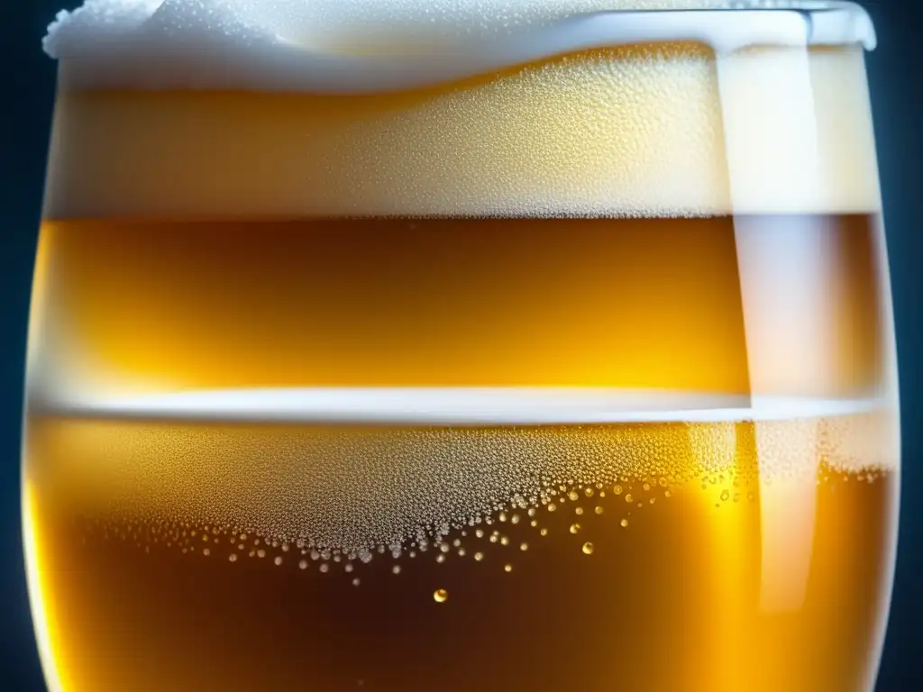 Cerveza sin alcohol: cristal helado y burbujeante Imagen detallada de cerveza sin alcohol, dorada y refrescante, con condensación, burbujas y espuma