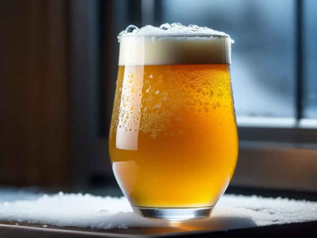 Cerveza NEIPA dorada con naranja y lúpulo, burbujas y texturas