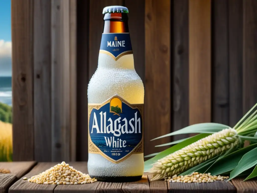 Cerveza Allagash White estilo belga con detalles en la etiqueta