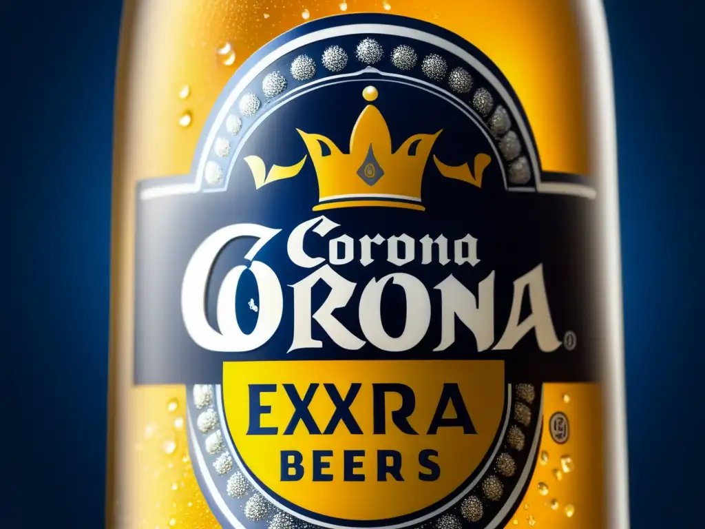 Botella de cerveza Corona Extra congelada, en primer plano macro